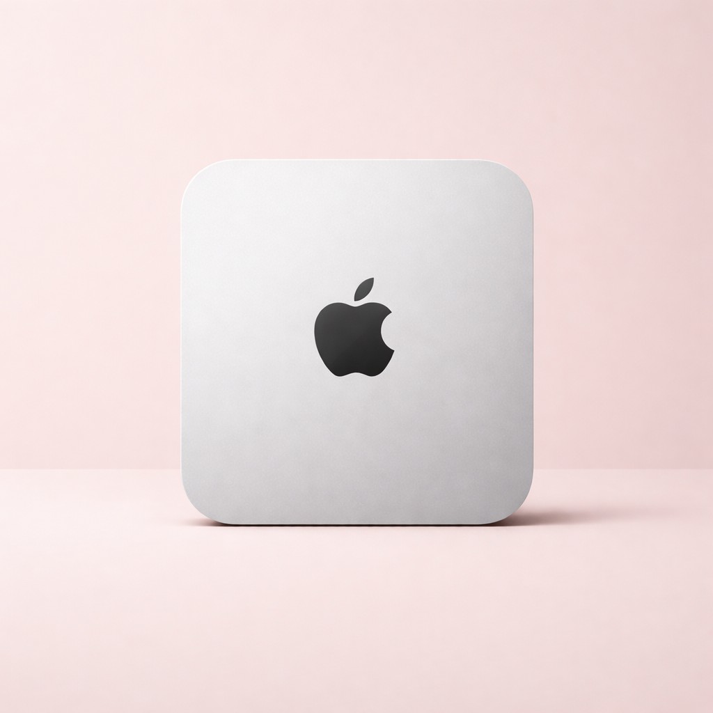 Mac Studio 上面図（ピンク背景）