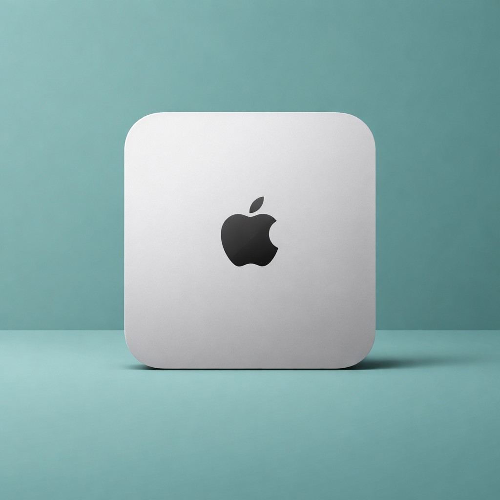 Mac mini M4 Pro 頂視圖（青色背景）
